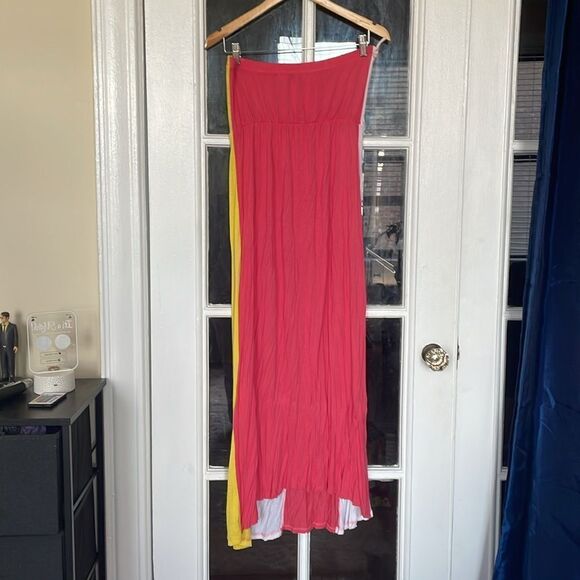 3/$15 Summer casual long maxi dress strapless pink white yellow boho beach - Picture 2 of 11
